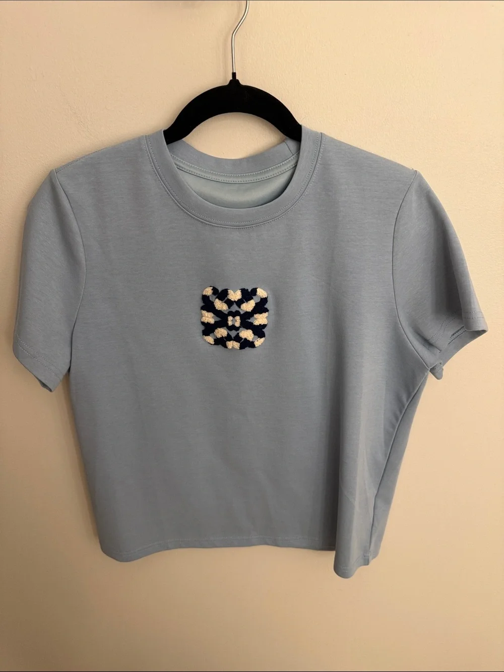 Light Blue Short Sleeve Tee with Braided Chest Detail